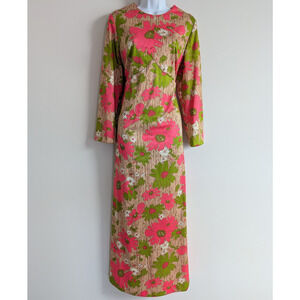 Vintage Lady Windsor Maxi Dress Womens Large 70s Floral Psychedelic Mod ILGWU